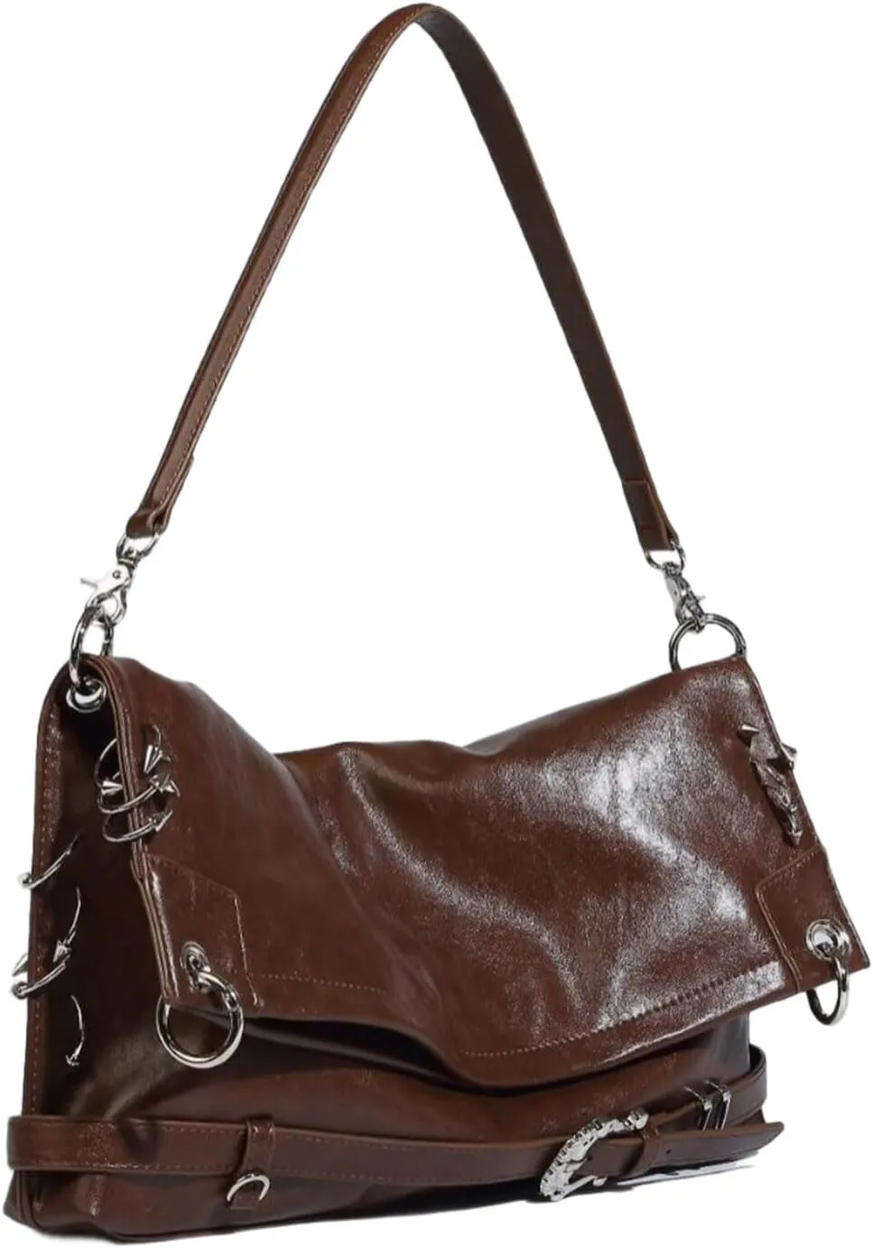 Fashionable Underarm Bag PU Leather Shoulder Bags Casual Satchel Trendy Armpit Purse Evening Bag for Women Girls