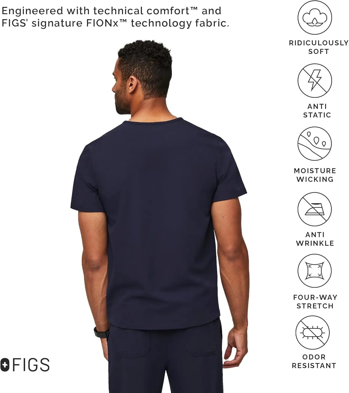 FIGS Chisec Scrub Top for Men  3 Pockets, Tailored Fit, Squared V-Neck, 4-Way Stretch, Moisture-Wicking Men's Scrubs