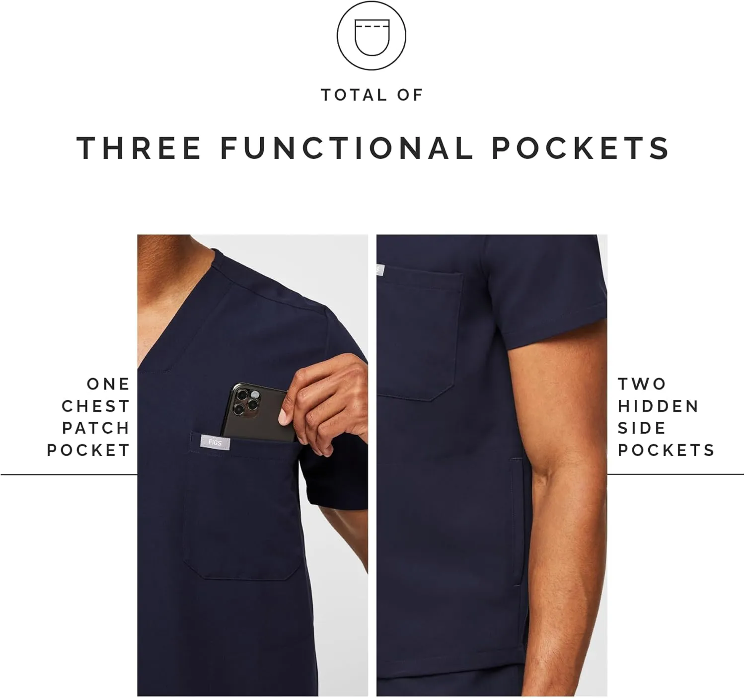 FIGS Chisec Scrub Top for Men  3 Pockets, Tailored Fit, Squared V-Neck, 4-Way Stretch, Moisture-Wicking Men's Scrubs