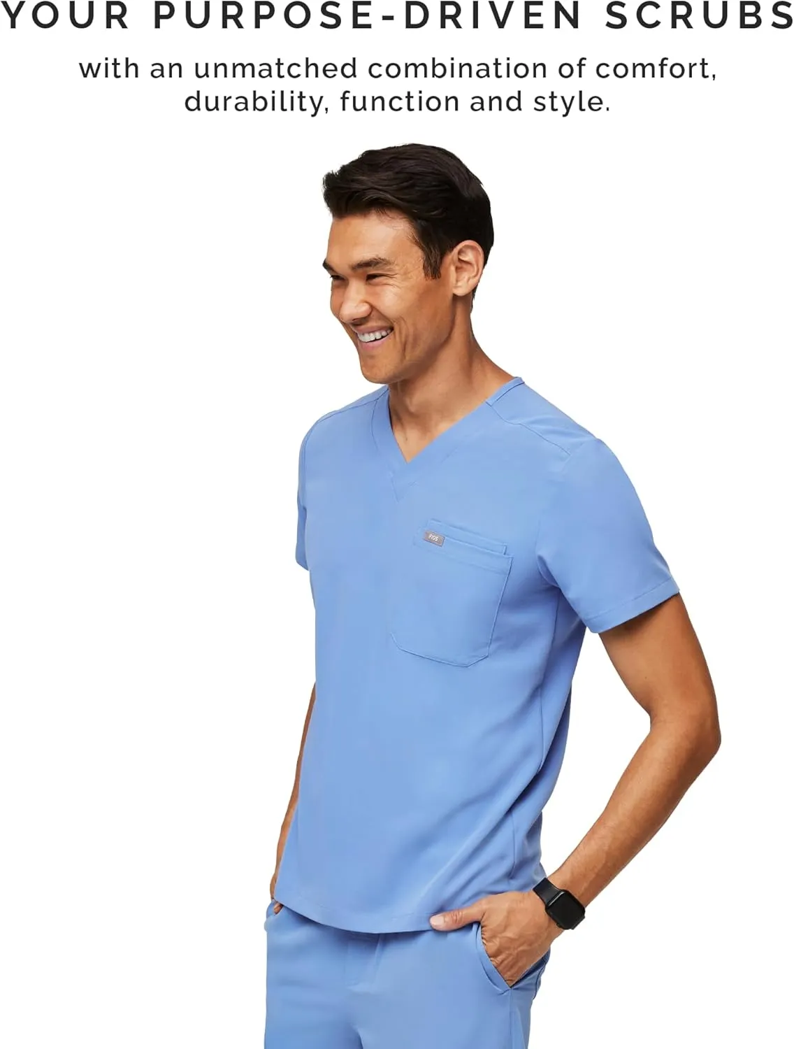 FIGS Leon Scrub Top for Men  3 Pockets, Tailored Fit, Modern V-Neck, 4-Way Stretch, Moisture-Wicking Men's Scrubs
