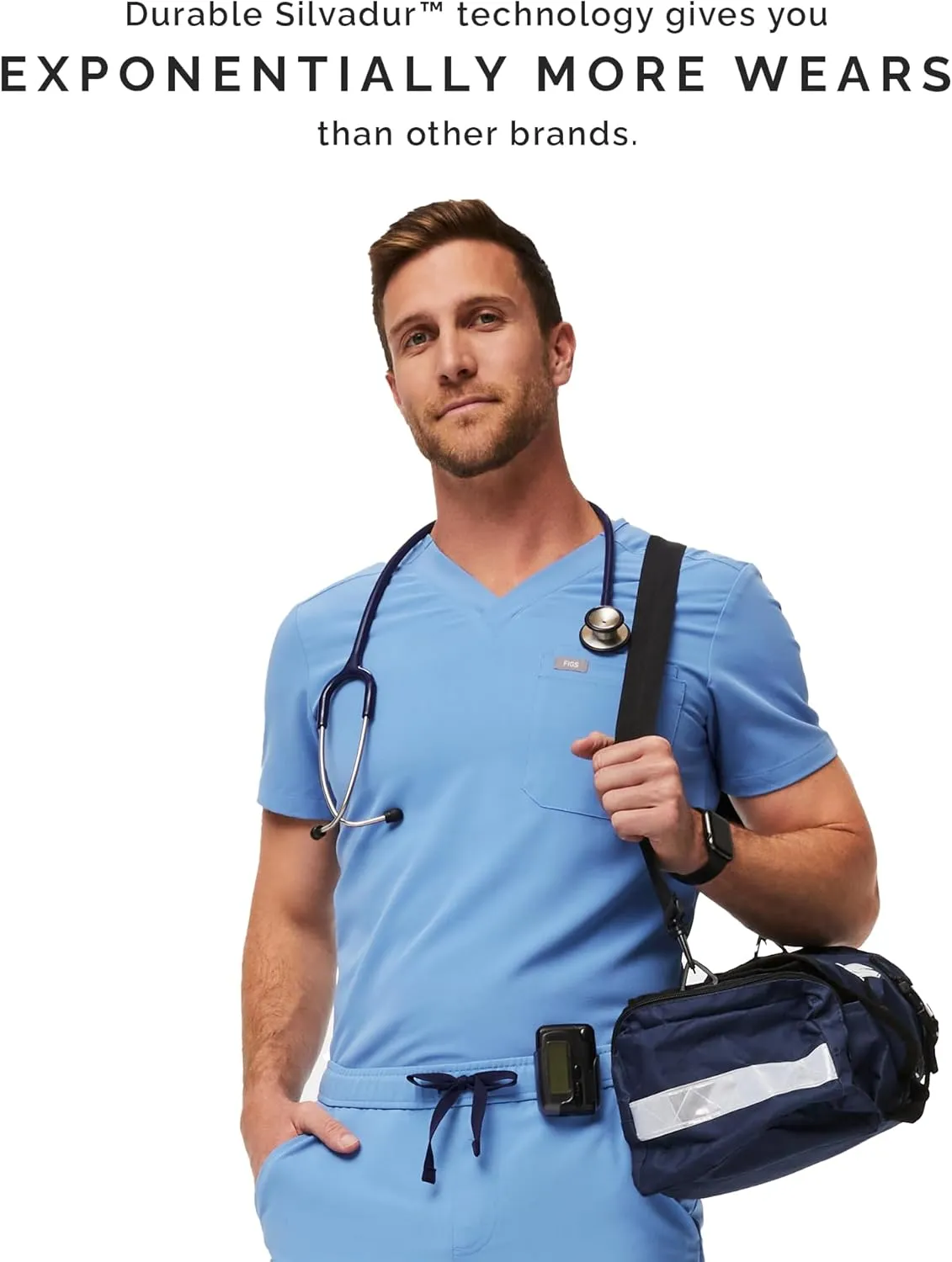 FIGS Leon Scrub Top for Men  3 Pockets, Tailored Fit, Modern V-Neck, 4-Way Stretch, Moisture-Wicking Men's Scrubs