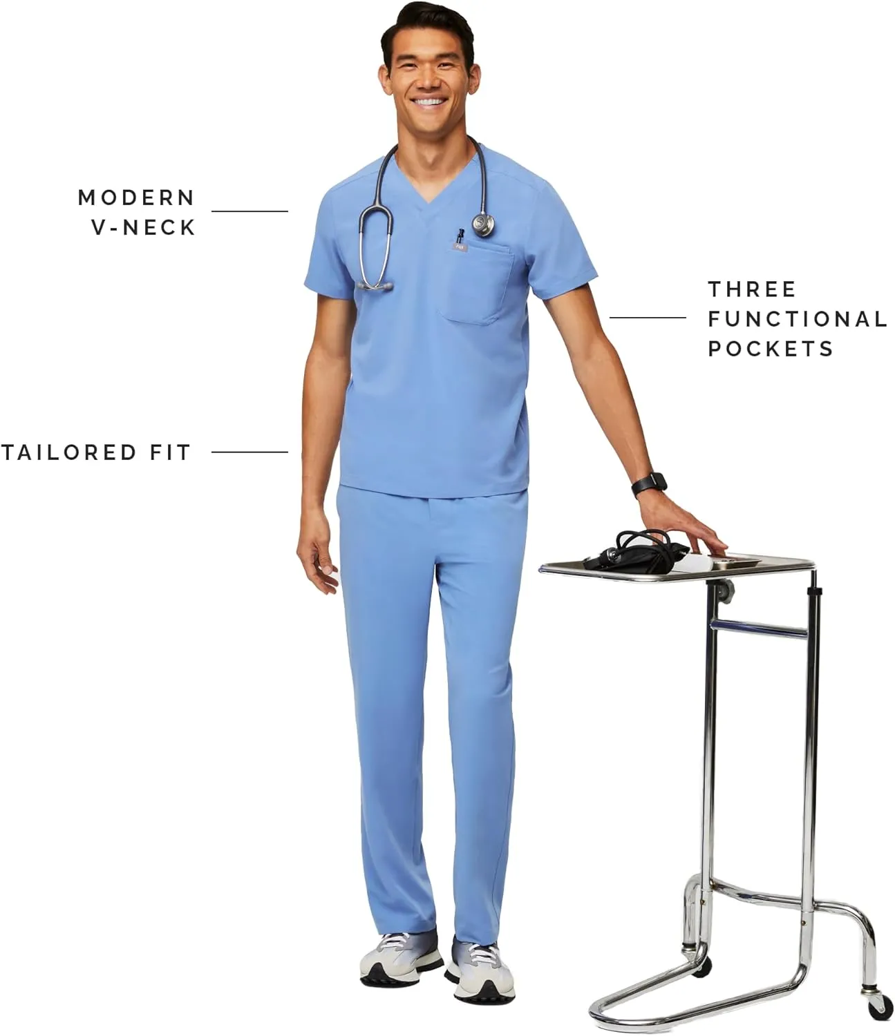 FIGS Leon Scrub Top for Men  3 Pockets, Tailored Fit, Modern V-Neck, 4-Way Stretch, Moisture-Wicking Men's Scrubs