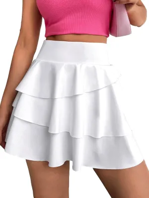 Floerns Women's Elastic Waist Layered Ruffle Hem Skort Casual Skirt Shorts