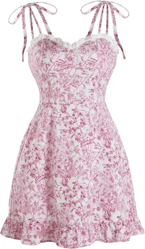 Floerns Women's Gingham Print tie Shoulder Sleeveless Ruffle Hem cami Dress