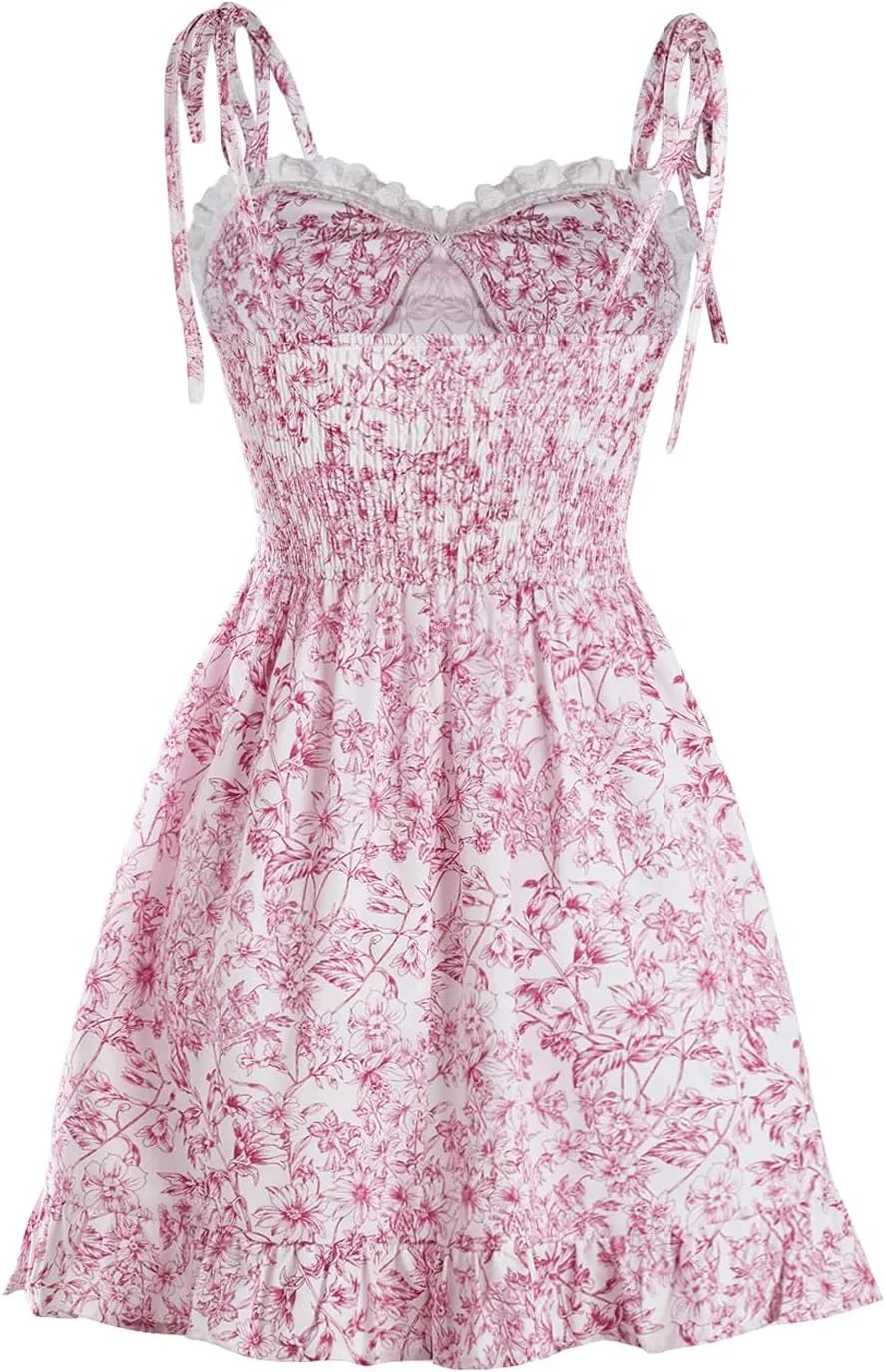 Floerns Women's Gingham Print tie Shoulder Sleeveless Ruffle Hem cami Dress
