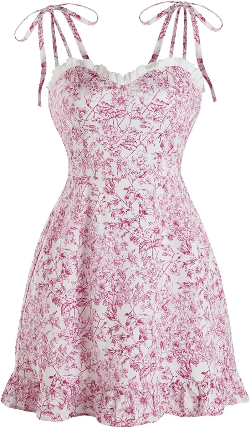 Floerns Women's Gingham Print tie Shoulder Sleeveless Ruffle Hem cami Dress