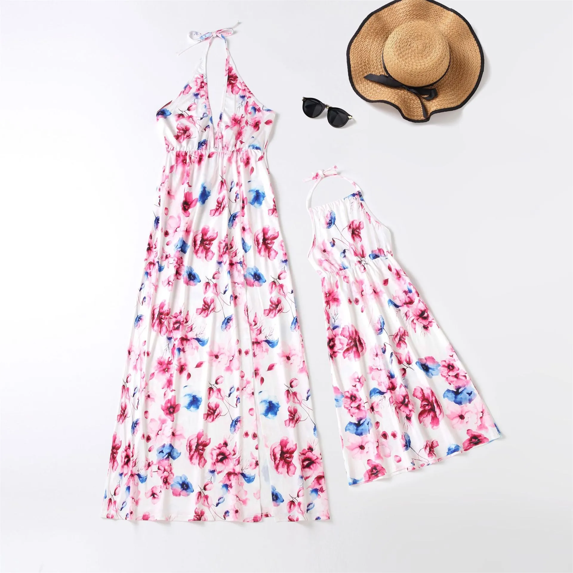 Floral Dress Halter Neck Dress for Mom and Me