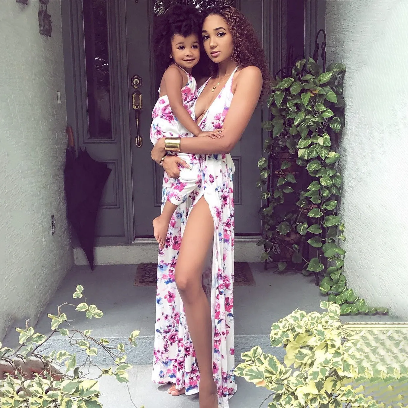 Floral Dress Halter Neck Dress for Mom and Me