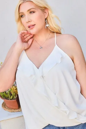 Front Surplice Ruffle Cami Top in White