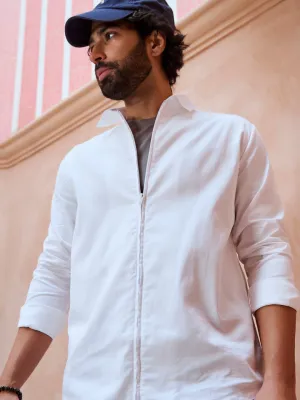 Front Zipper Premium Satin White Shirt - Unwinder