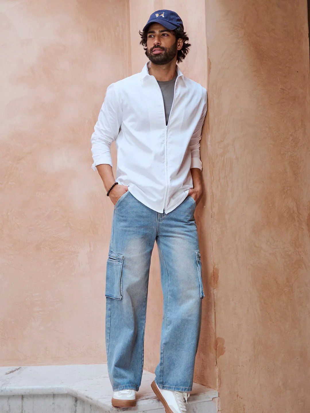 Front Zipper Premium Satin White Shirt - Unwinder