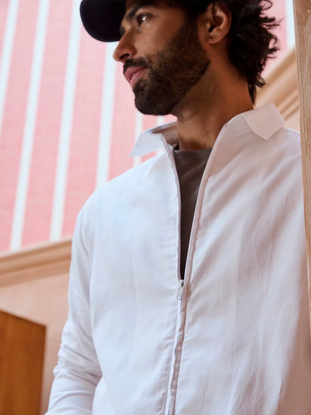 Front Zipper Premium Satin White Shirt - Unwinder