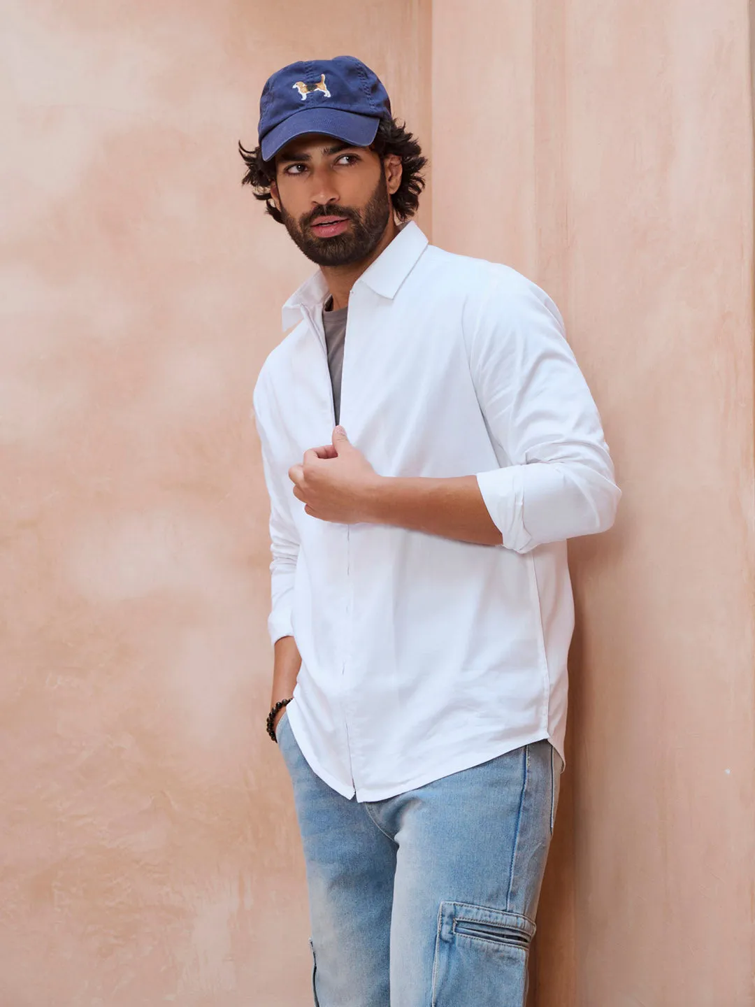 Front Zipper Premium Satin White Shirt - Unwinder