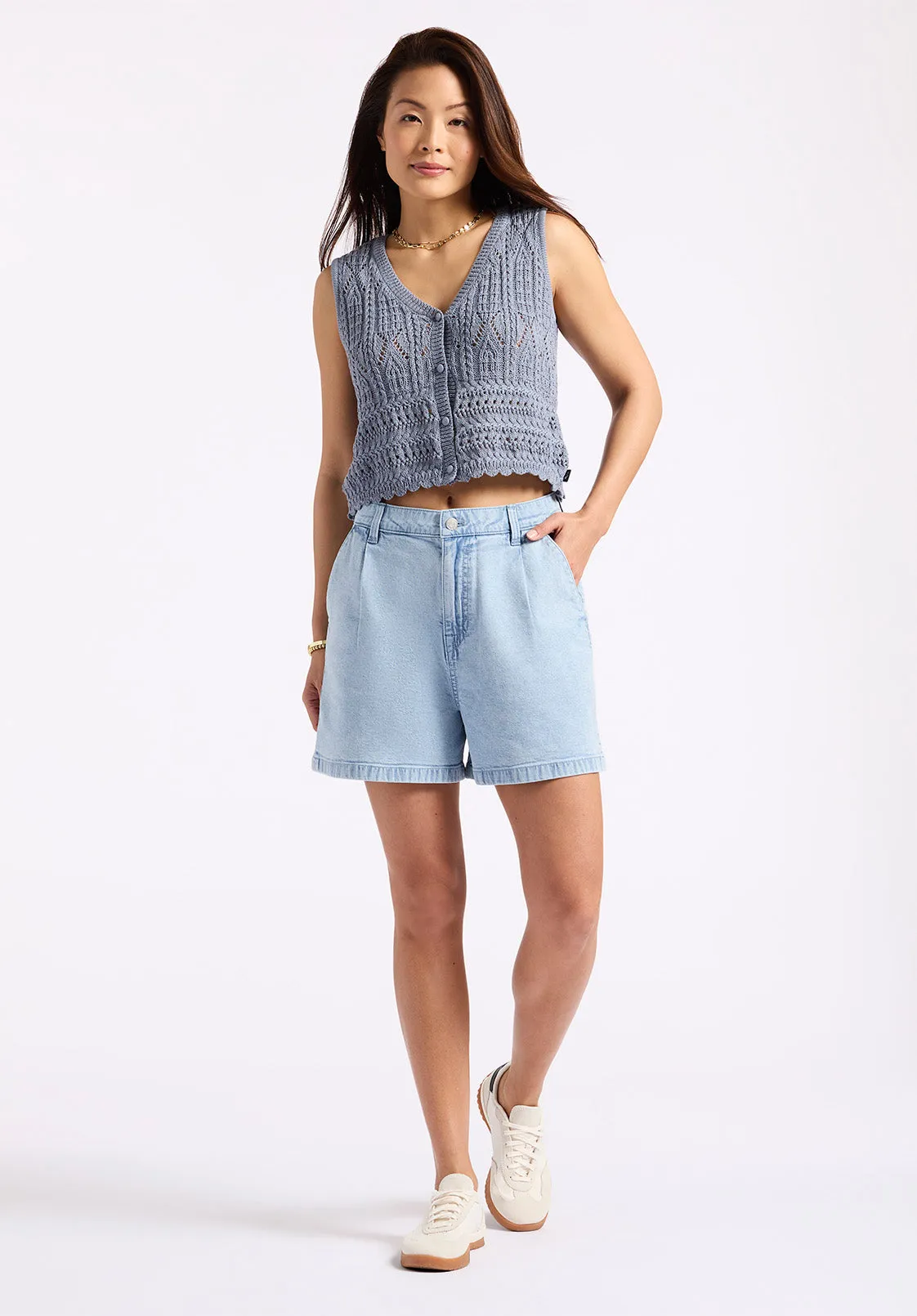 Gaga Women's Casual Denim Shorts, Bleached Blue - BL16073