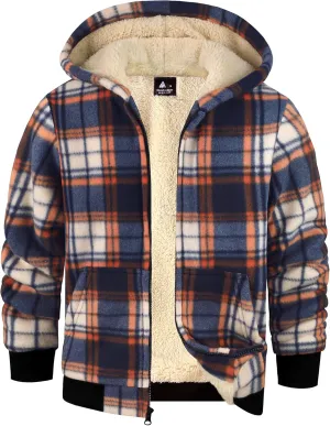 GEEK LIGHTING Boys Flannel Jacket Sherpa Lined Hoodies Zip Up Fleece Plaid Shirt Jackets Winter Outdoor Coat Warm