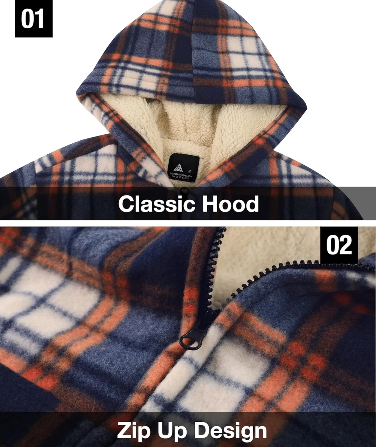 GEEK LIGHTING Boys Flannel Jacket Sherpa Lined Hoodies Zip Up Fleece Plaid Shirt Jackets Winter Outdoor Coat Warm