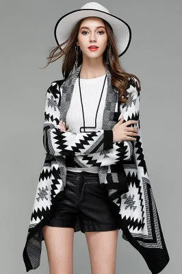 Geometry Lapel Color Irregular Loose Long Cardigan