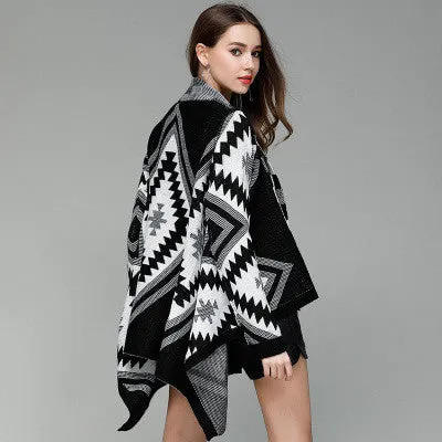 Geometry Lapel Color Irregular Loose Long Cardigan