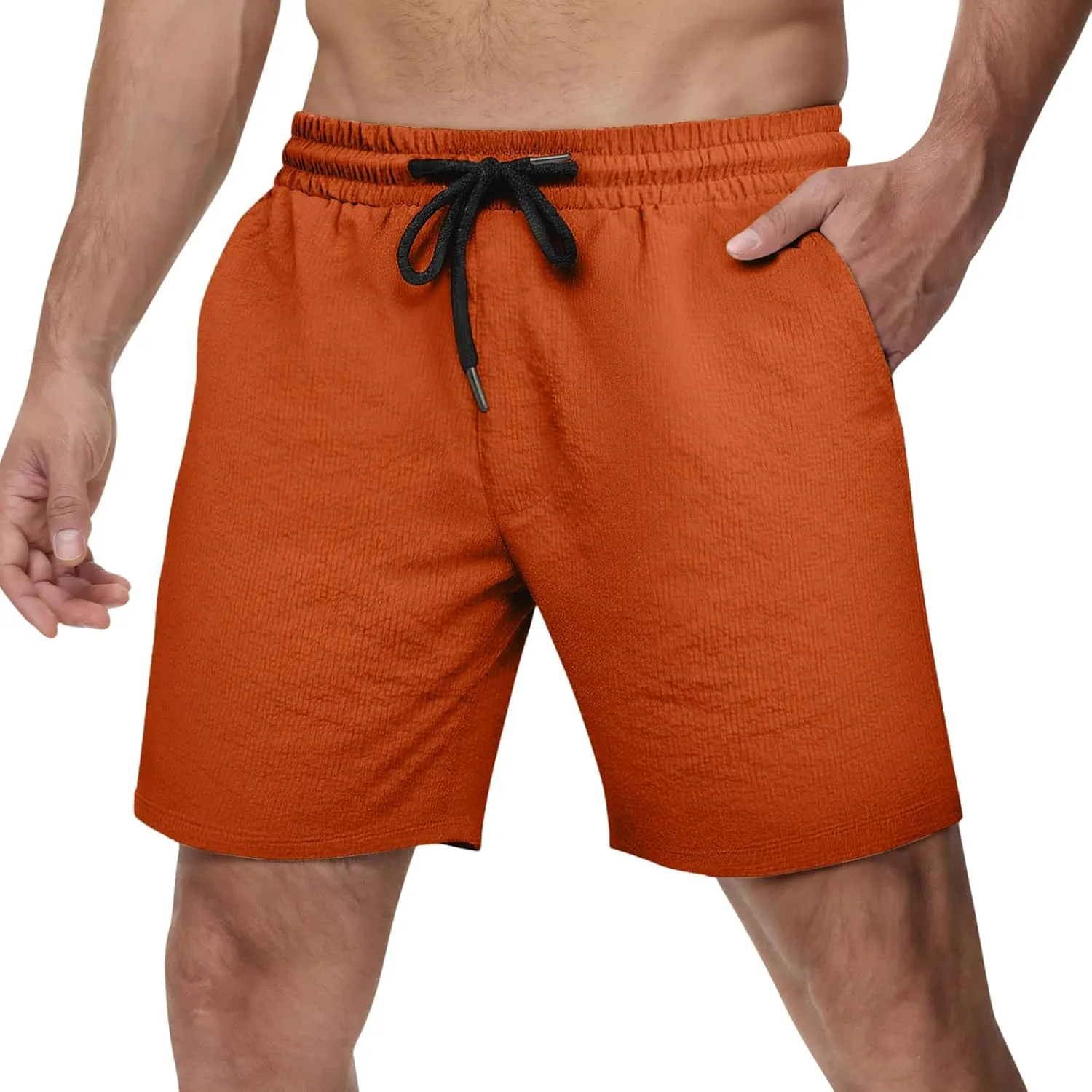 GINGTTO Mens Beach Shorts 7 inch Quick Dry Swim Trunks No Liner Seersucker Vacation Shorts for Men Elastic Waist