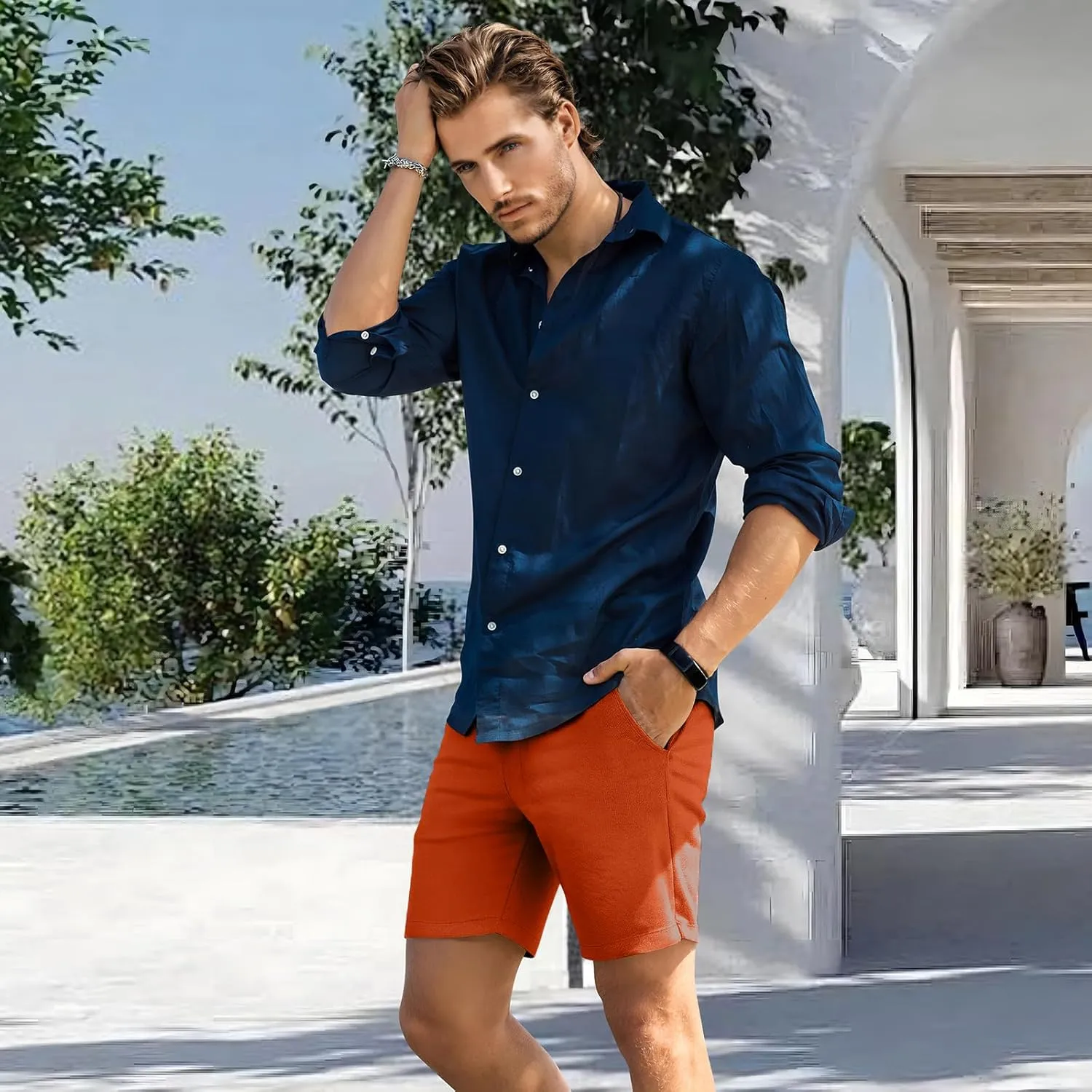 GINGTTO Mens Beach Shorts 7 inch Quick Dry Swim Trunks No Liner Seersucker Vacation Shorts for Men Elastic Waist