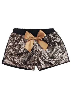 Girls Brown Stretchy Waist Sequin Bow Adorned Shorts 9M-8