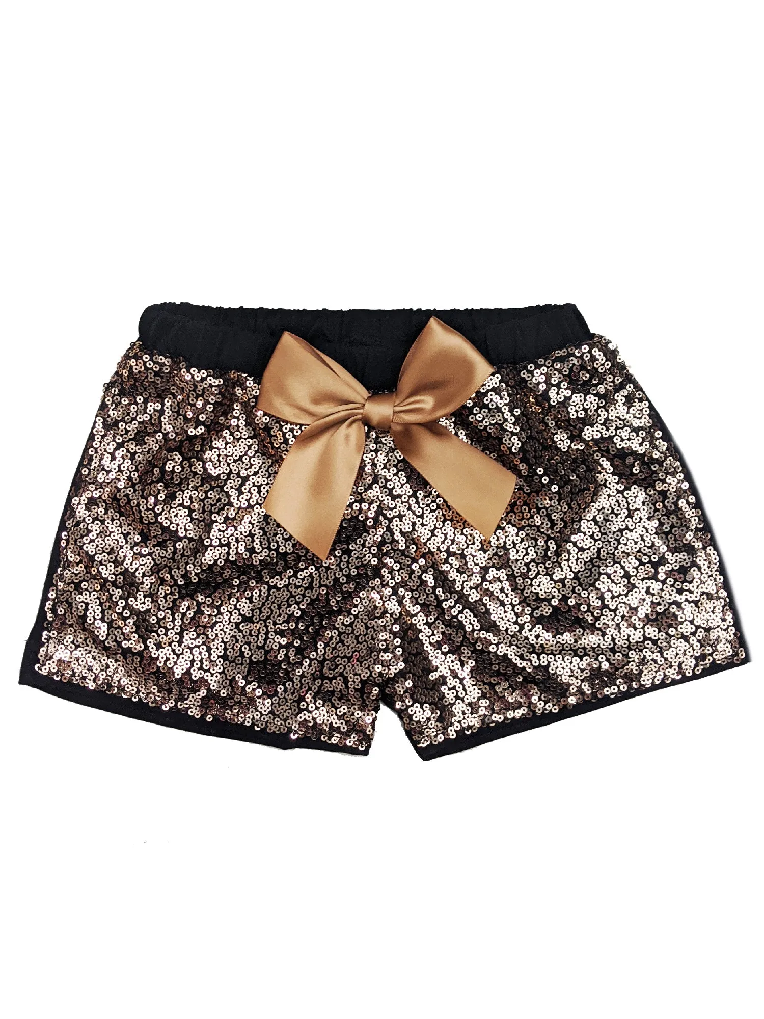Girls Brown Stretchy Waist Sequin Bow Adorned Shorts 9M-8