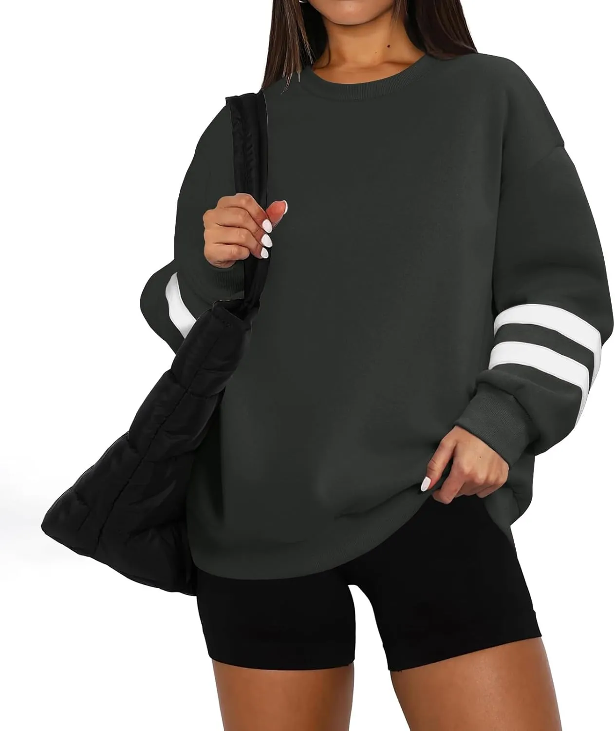 GOFULY Crewneck Sweatshirt For Women Trendy Plus Size Shirts Long Sleeve Oversized Sweatshirts Fall Winter Solid Pullover