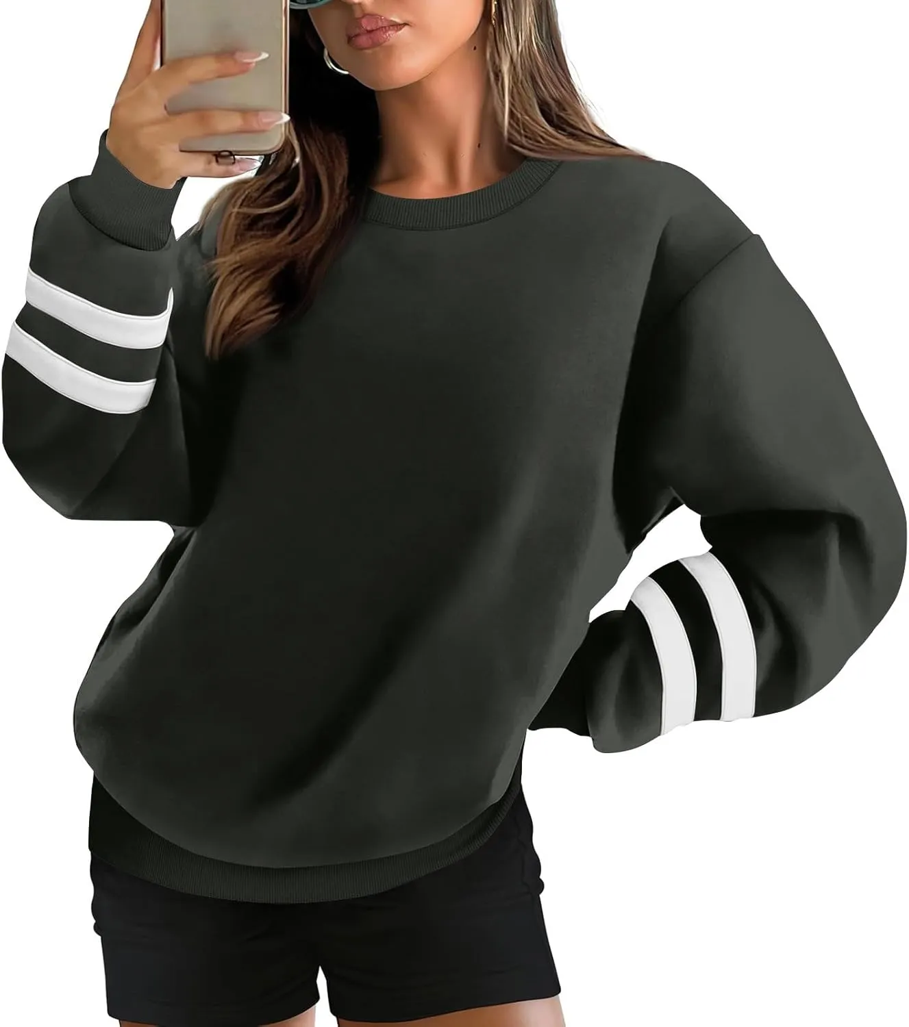 GOFULY Crewneck Sweatshirt For Women Trendy Plus Size Shirts Long Sleeve Oversized Sweatshirts Fall Winter Solid Pullover