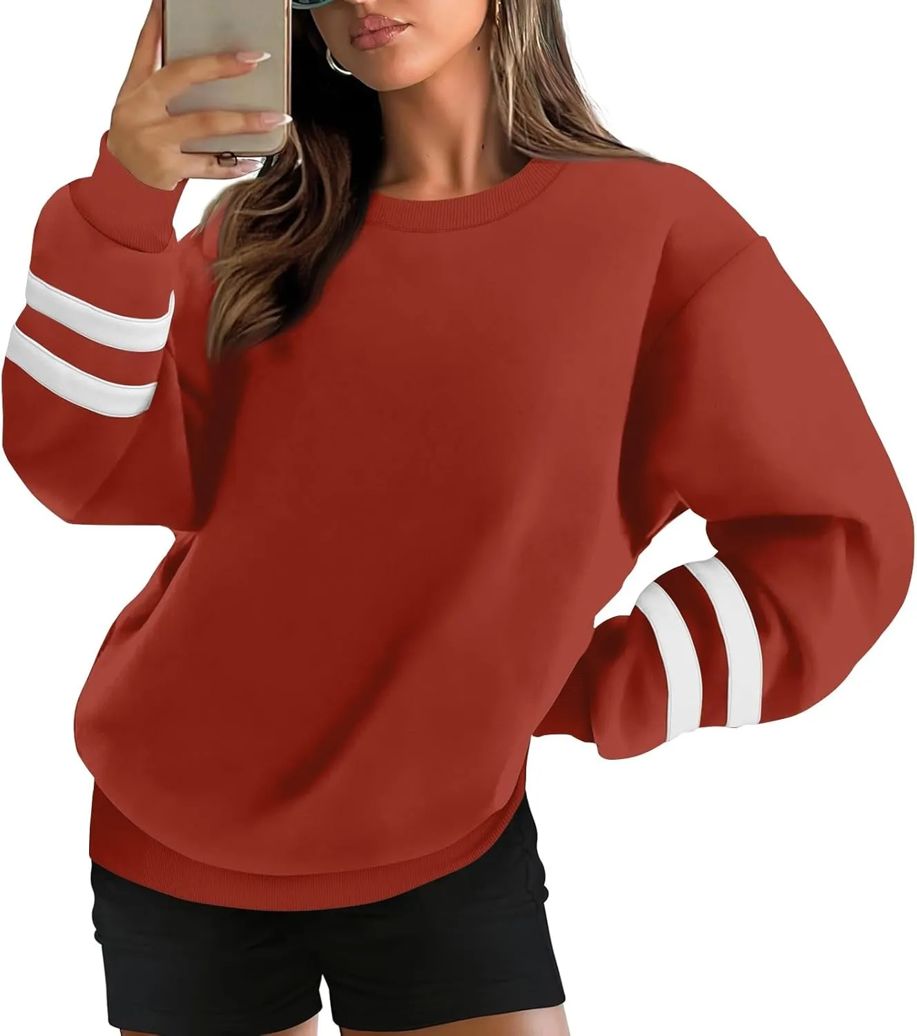 GOFULY Crewneck Sweatshirts Women Plus Size Oversized Fall Winter Pullover Long Sleeve Solid Sweatshirts Casual Shirts