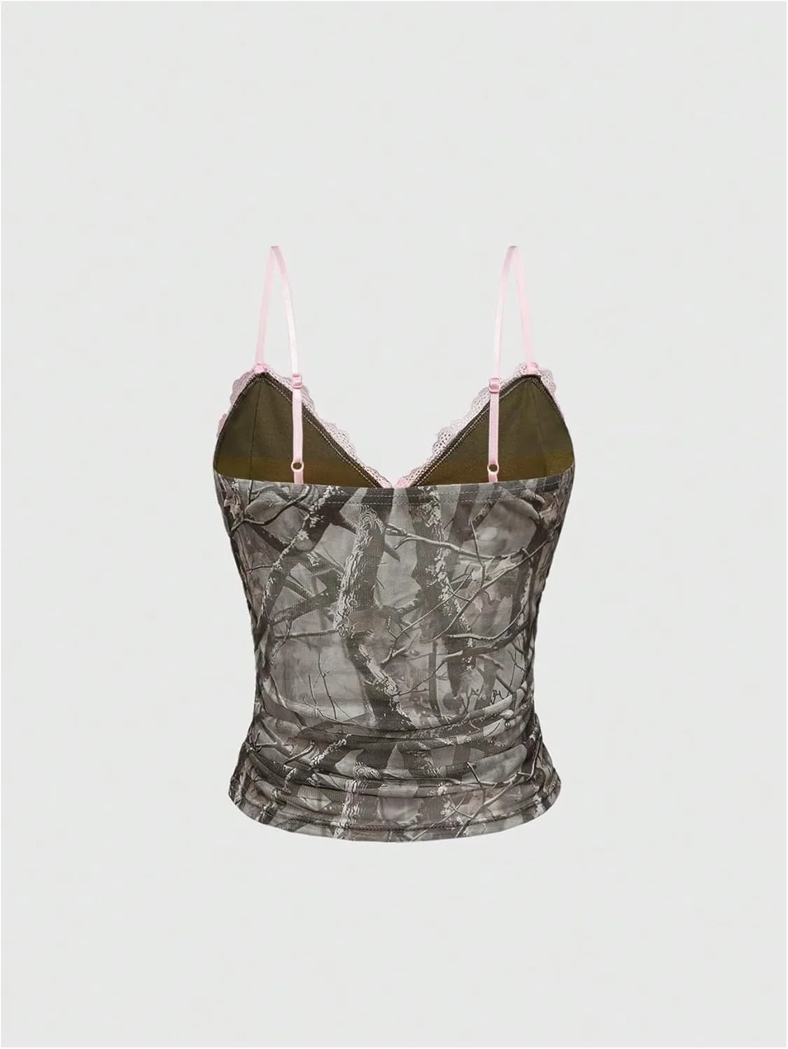 GORGLITTER Women's Camo Y2K Crop Tank Top Lace Spaghetti Strap Vintage Camisole Tops