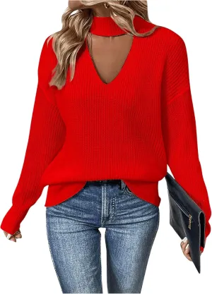 GORGLITTER Women's Cut Out Oversized Lighweight Sweater V Neck Long Sleeve Sexy Trendy 2024 Causal Pullover Tops