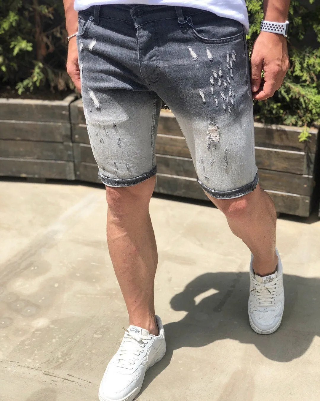 Gray Slim Fit Denim Short B192 Streetwear Denim Shorts
