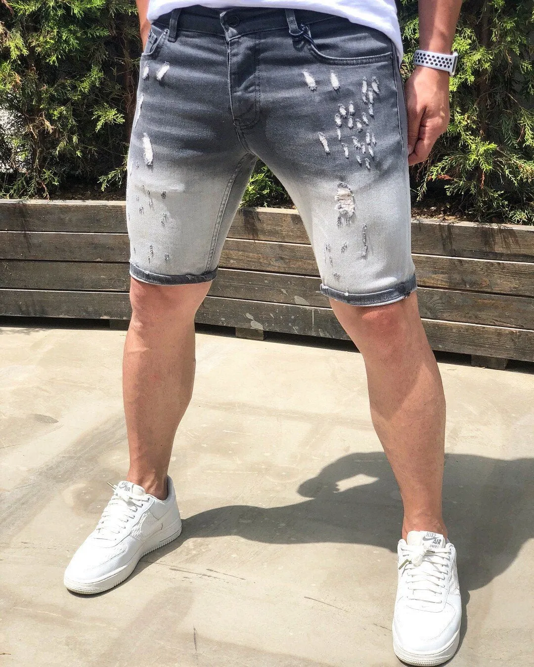 Gray Slim Fit Denim Short B192 Streetwear Denim Shorts