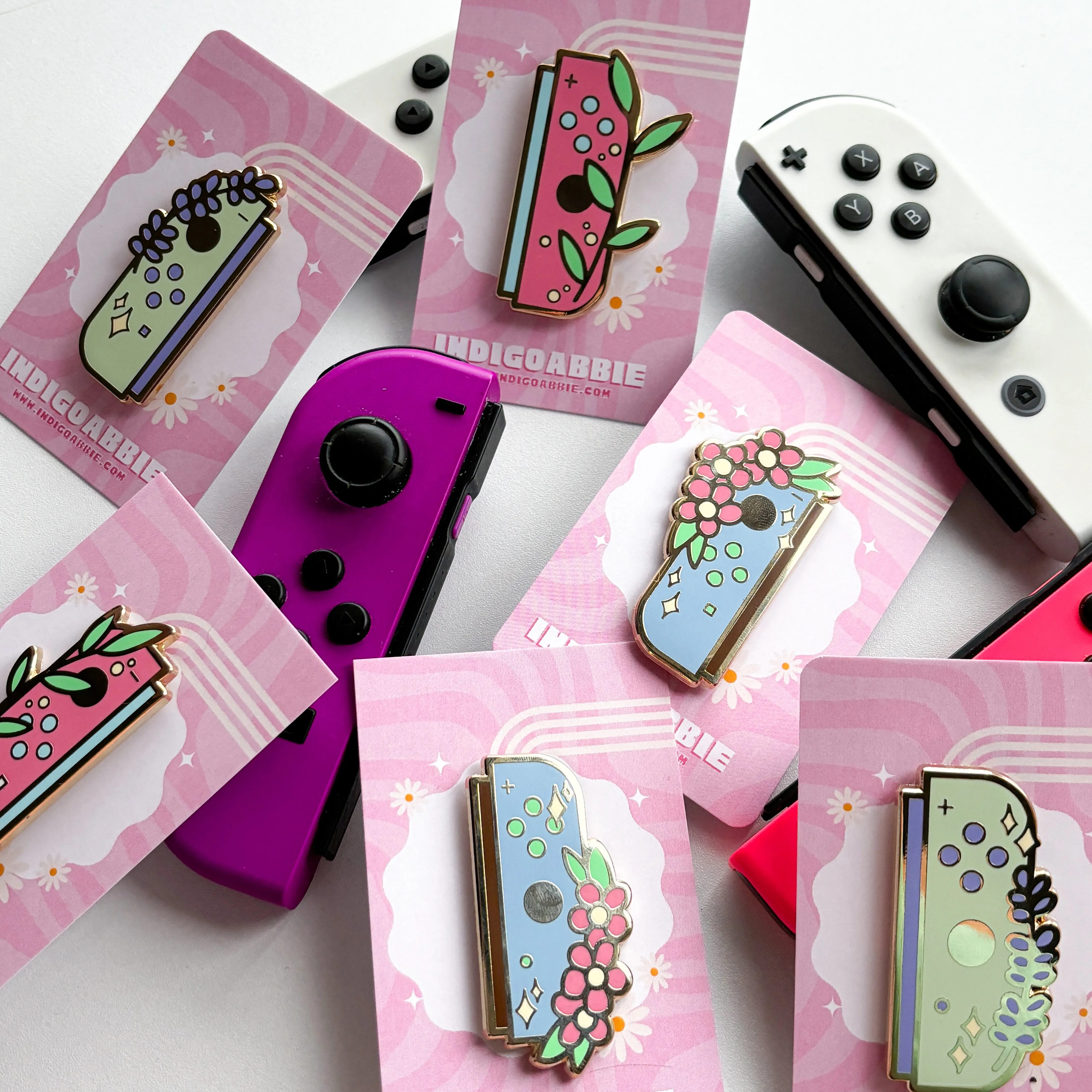 Green Floral JoyCon Enamel Pin | Nintendo Switch Enamel Pin Floral Joycon Pin