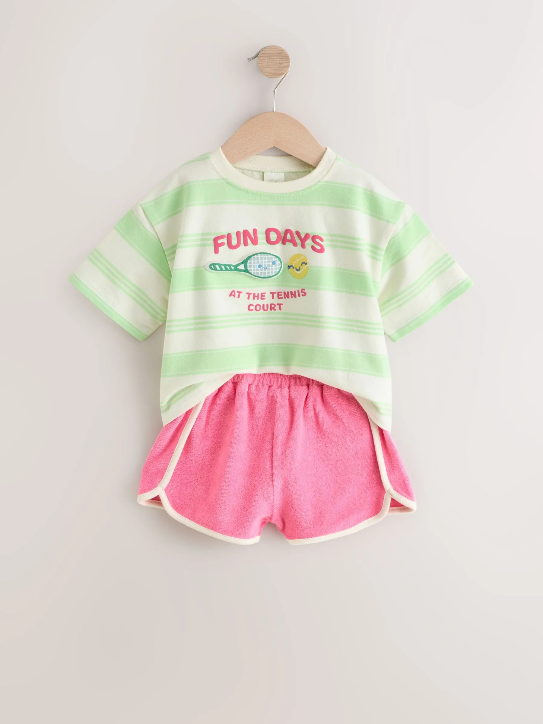 Green Stripe Tennis 100% Cotton Top & Shorts Set (3mths-7yrs)