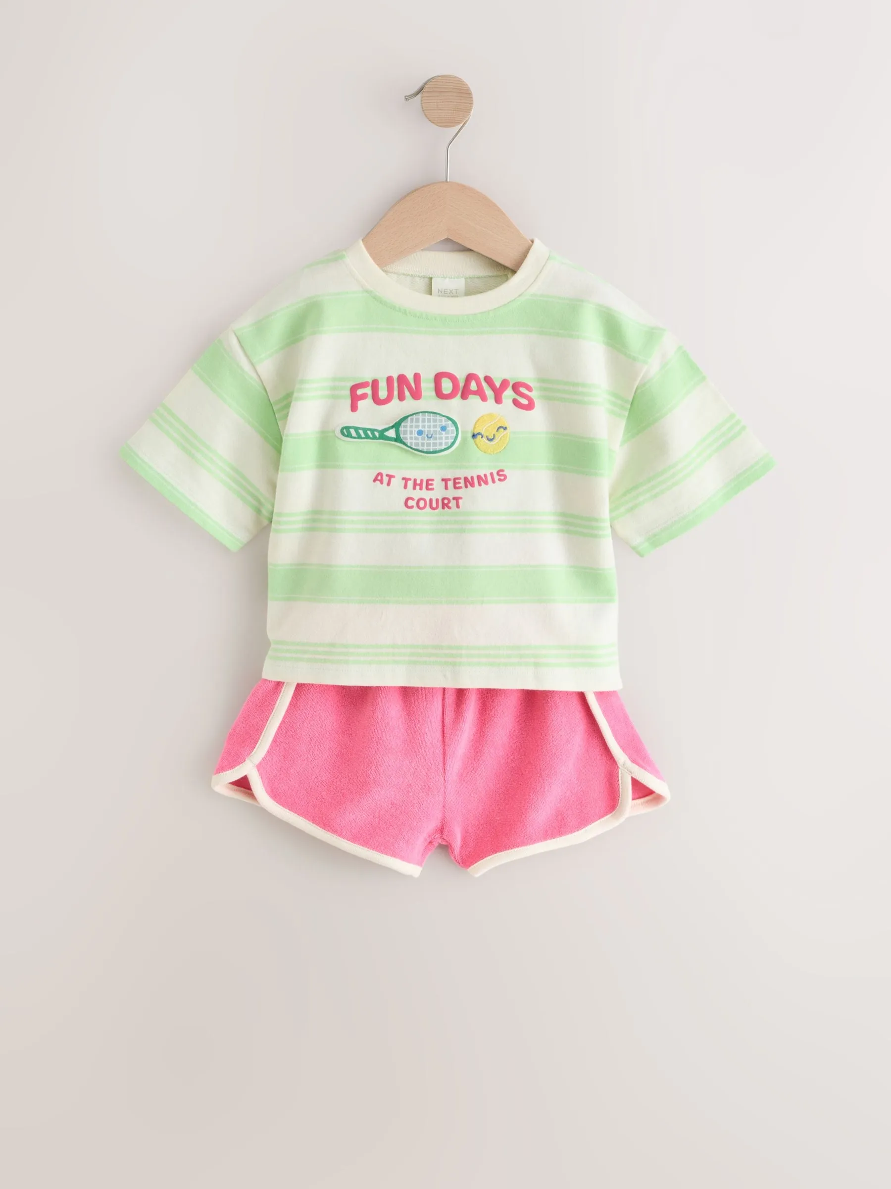 Green Stripe Tennis 100% Cotton Top & Shorts Set (3mths-7yrs)