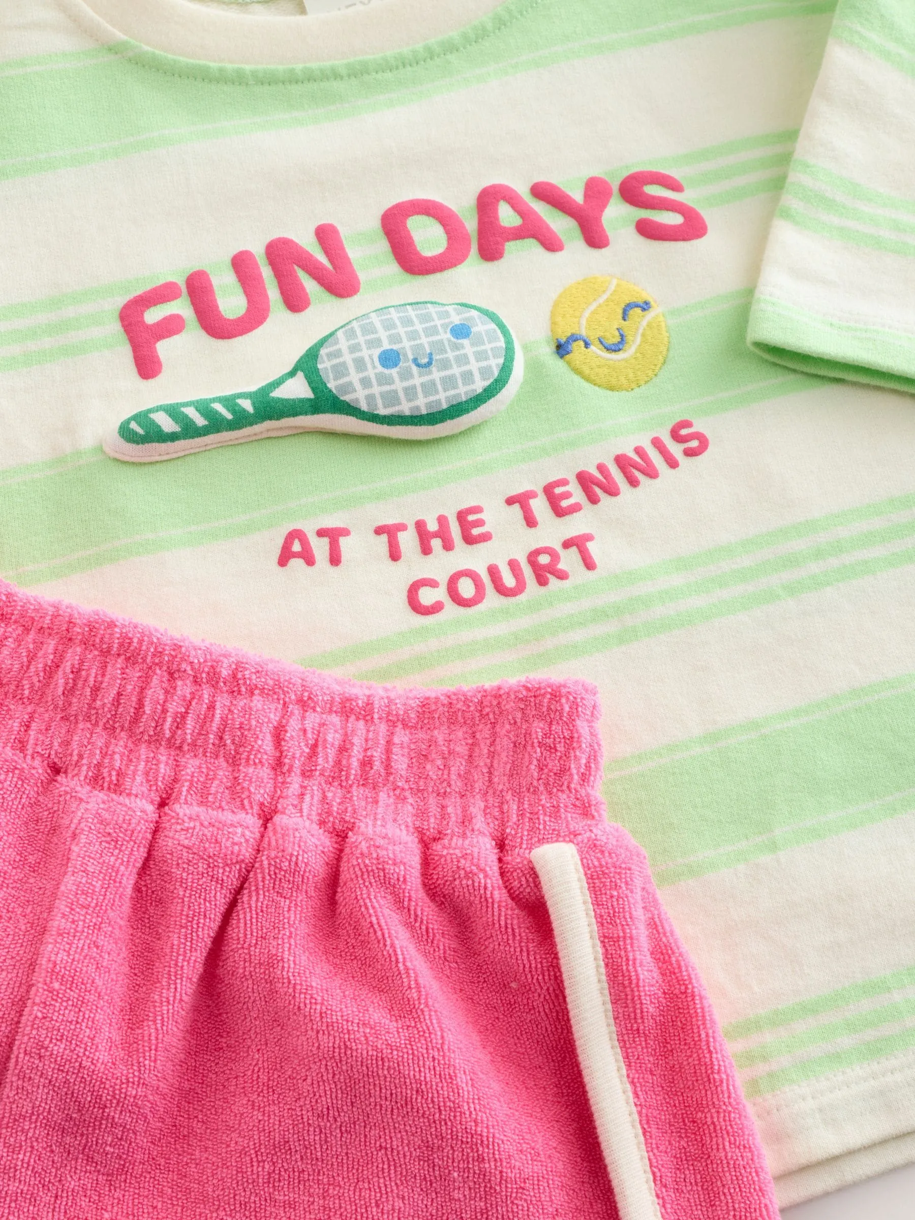 Green Stripe Tennis 100% Cotton Top & Shorts Set (3mths-7yrs)
