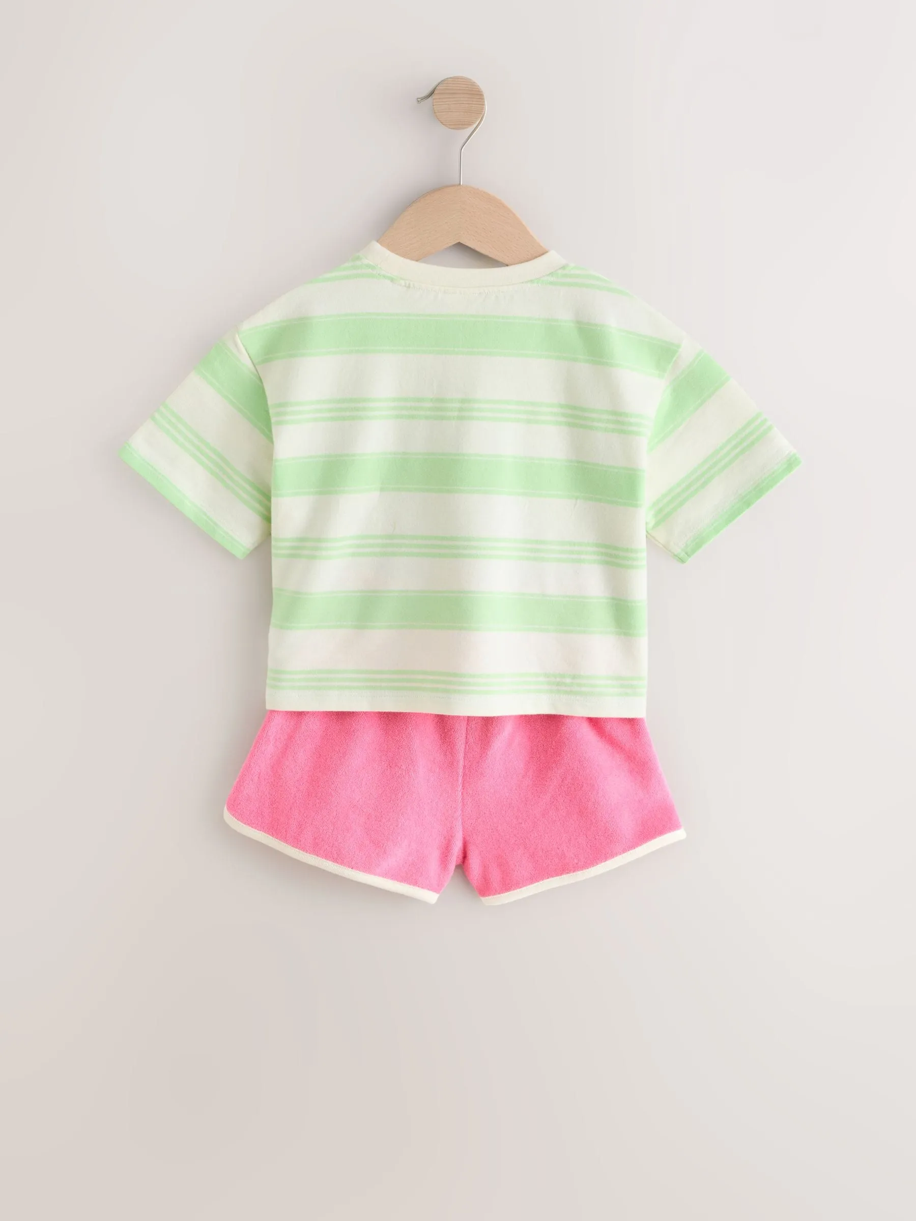 Green Stripe Tennis 100% Cotton Top & Shorts Set (3mths-7yrs)