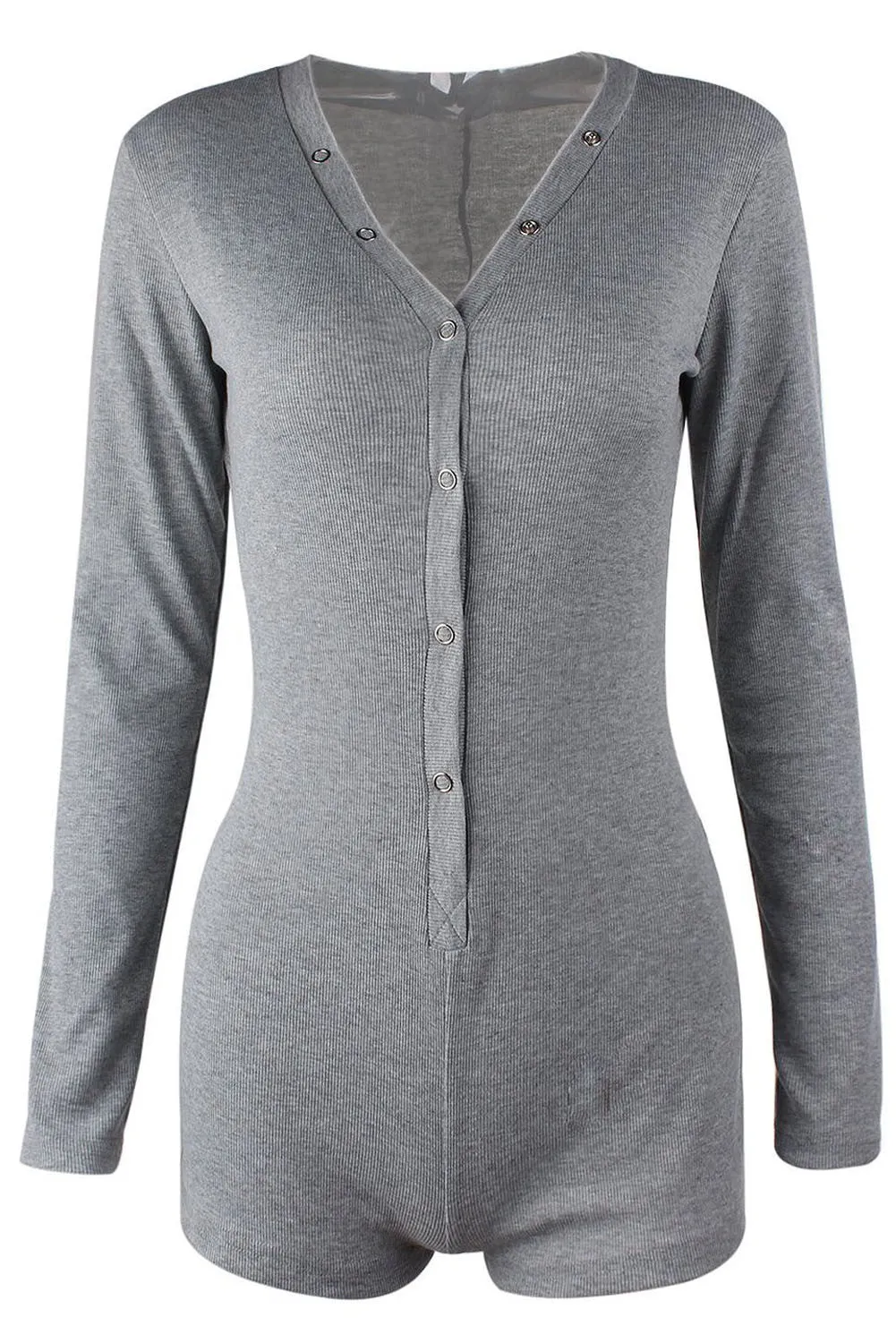 Grey Stylish Buttoned Bodysuit