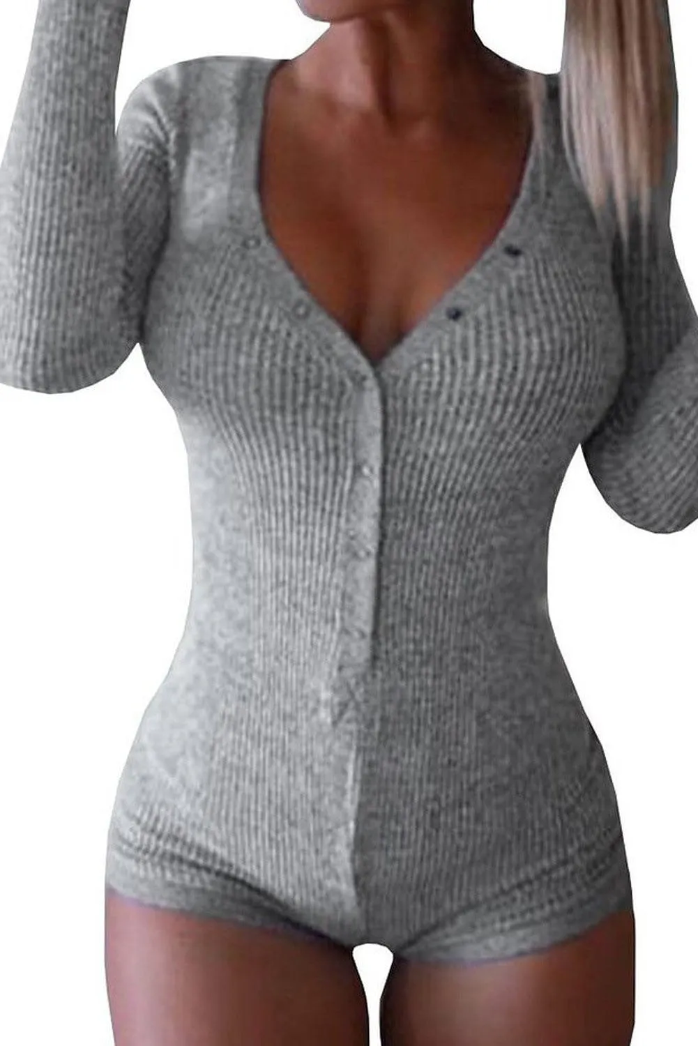 Grey Stylish Buttoned Bodysuit