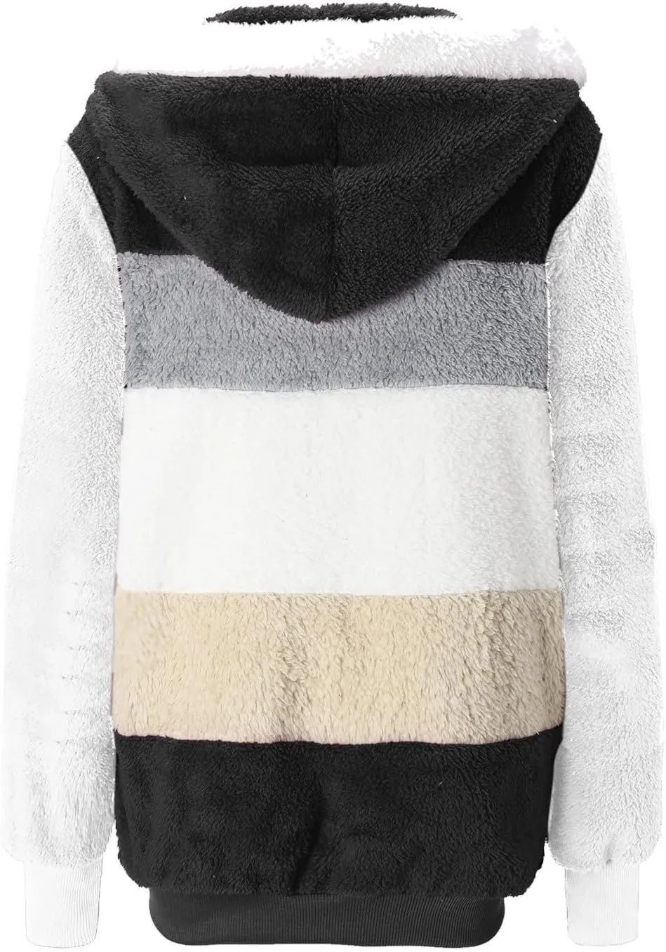 Gumipy Fleece Jacket Women Plus Size Hooded Sherpa Jacket Coat Fuzzy Color Block Patchwork Zip Up Jackets Hoodie with Pockets
