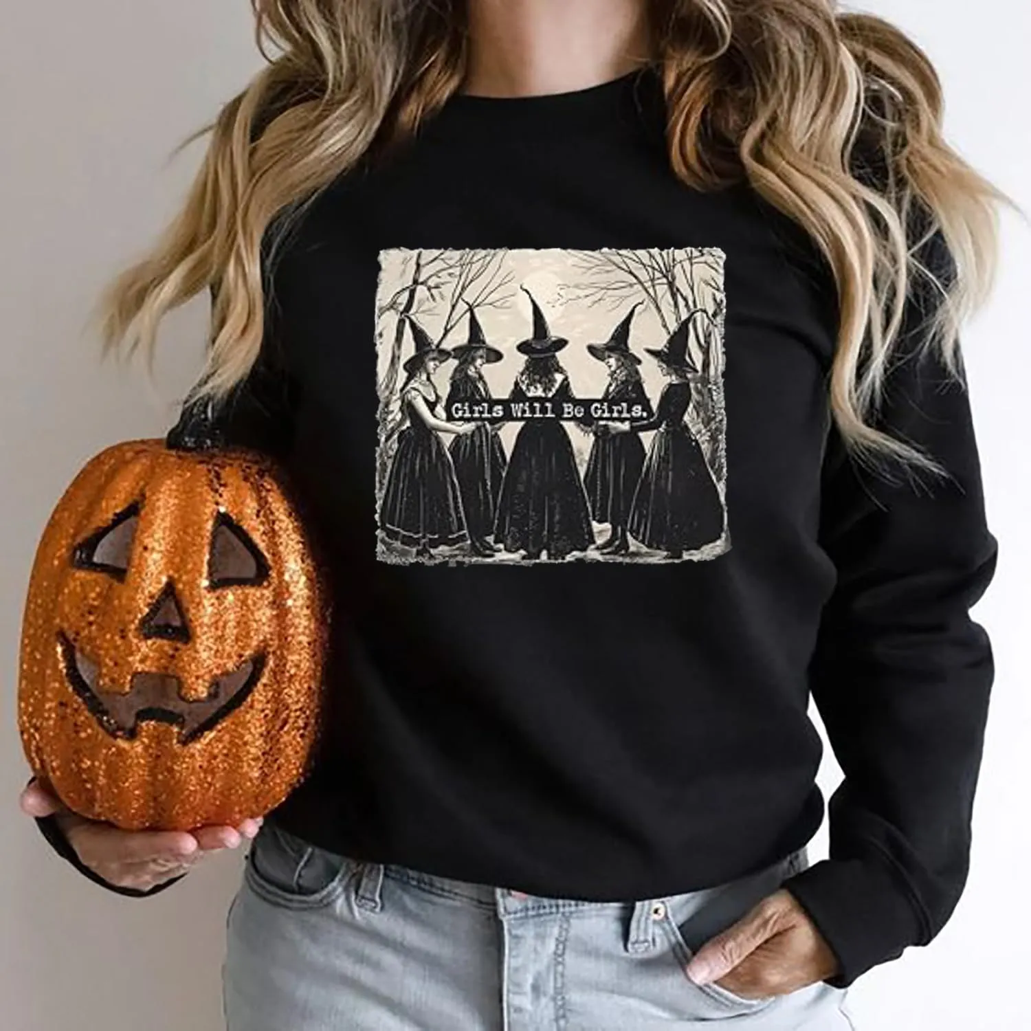 Halloween Sweatshirt - Women & Girls Graphic Pullover Tops