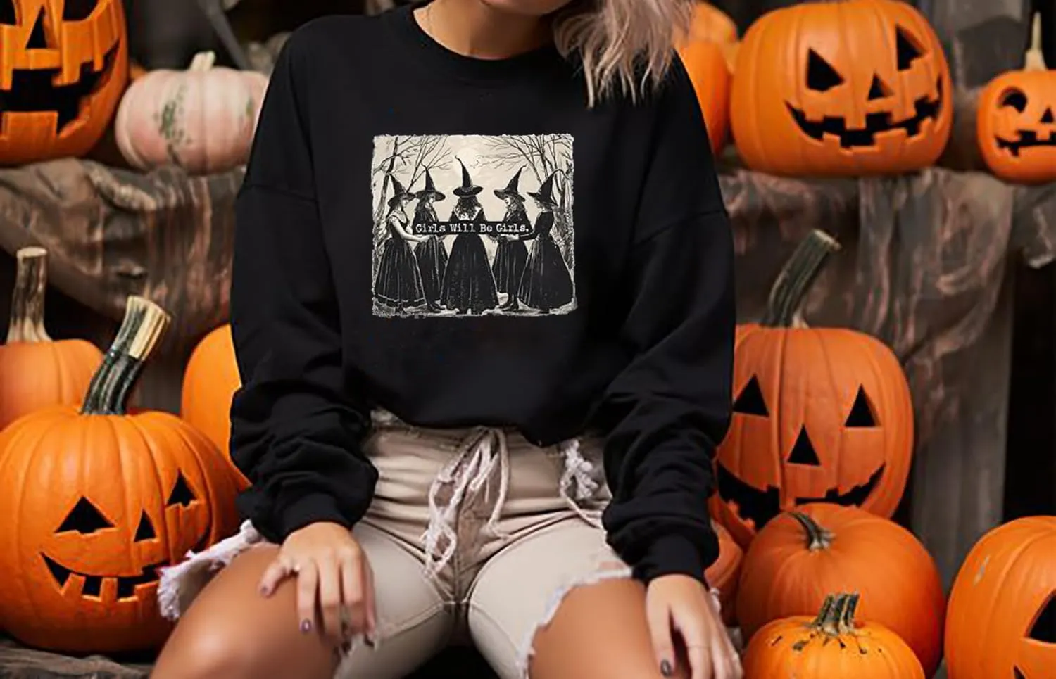 Halloween Sweatshirt - Women & Girls Graphic Pullover Tops