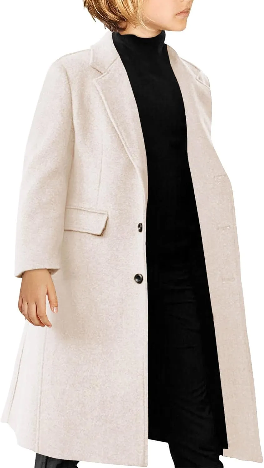 Haloumoning Boys Casual Trench Coat Kids Winter Notch Lapel Long Jacket Single Breasted Pea Coat with Pockets 4-14Y