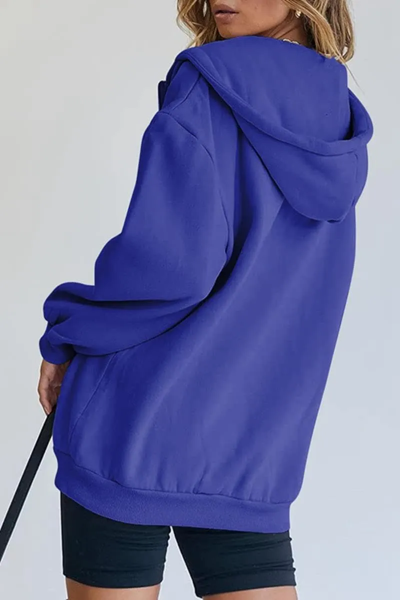 HBER Women's Oversized Zip Up Hoodies Solid Sweatshirts Y2K Clothes Teen Girl Fall Casual Long Sleeve Jackets with Pockets