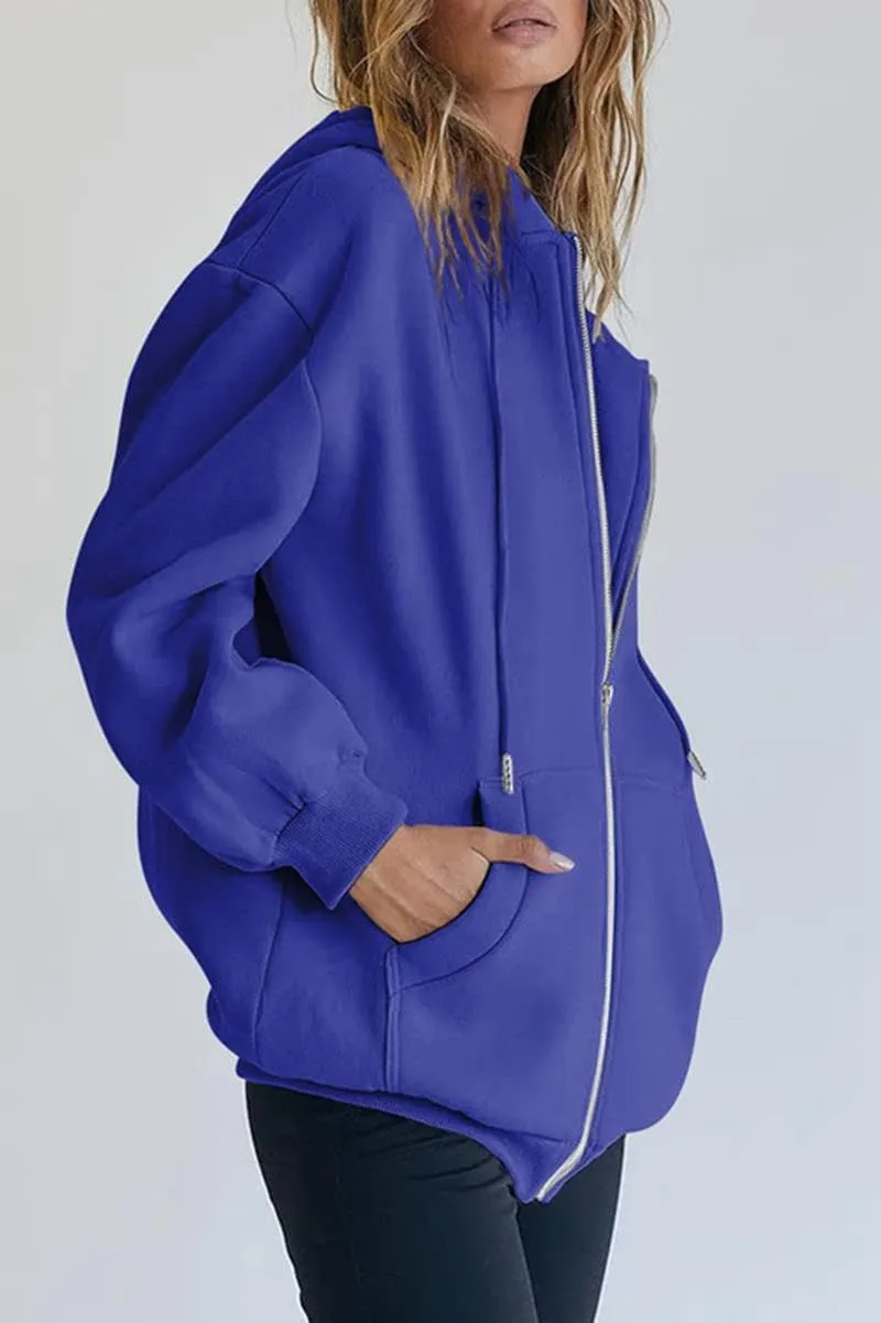 HBER Women's Oversized Zip Up Hoodies Solid Sweatshirts Y2K Clothes Teen Girl Fall Casual Long Sleeve Jackets with Pockets