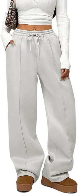 HeSaYep Women's Wide Leg Fleece Sweatpants High Waist Baggy Pants Drawstring Athletic Sweat Pants