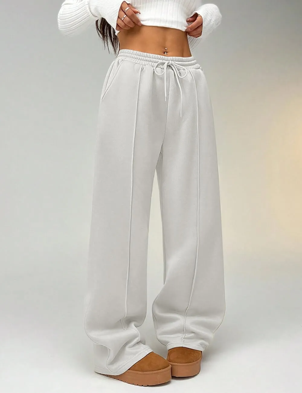 HeSaYep Women's Wide Leg Fleece Sweatpants High Waist Baggy Pants Drawstring Athletic Sweat Pants