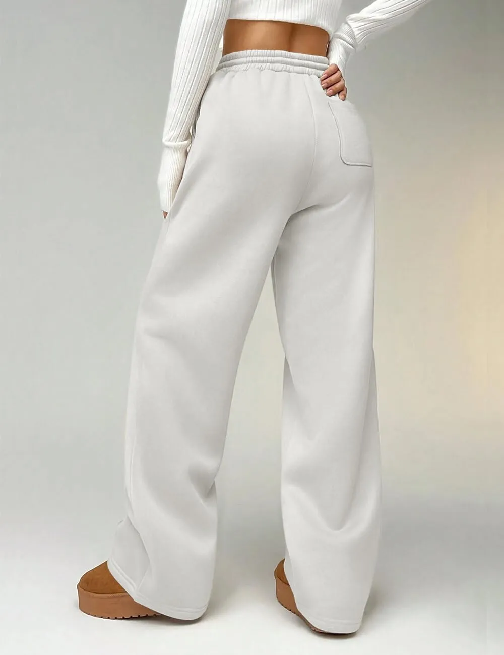 HeSaYep Women's Wide Leg Fleece Sweatpants High Waist Baggy Pants Drawstring Athletic Sweat Pants