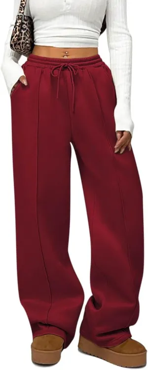 HeSaYep Women's Wide Leg Fleece Sweatpants High Waist Baggy Pants Drawstring Athletic Sweat Pants